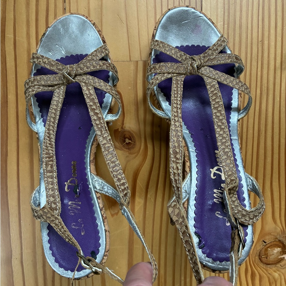 Italian Silver and Brown Women's Wedge Sandals